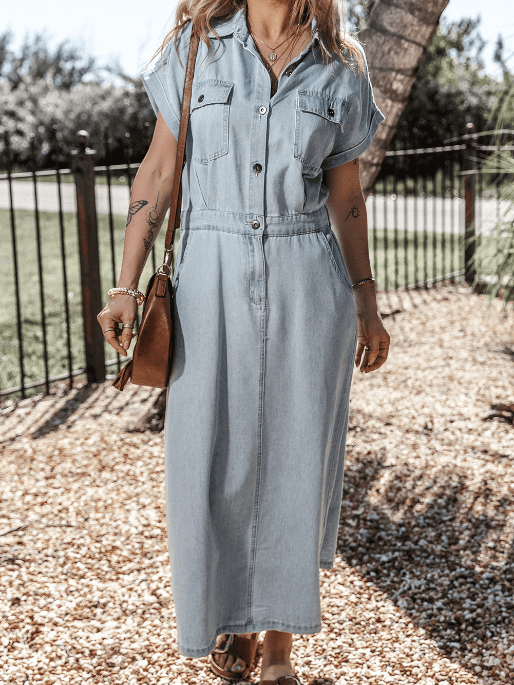 Vintage Beau Blue Denim Dress with Batwing Sleeves and Slit Back