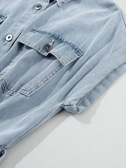 Vintage Beau Blue Denim Dress with Batwing Sleeves and Slit Back