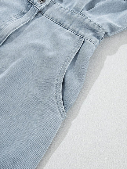 Vintage Beau Blue Denim Dress with Batwing Sleeves and Slit Back