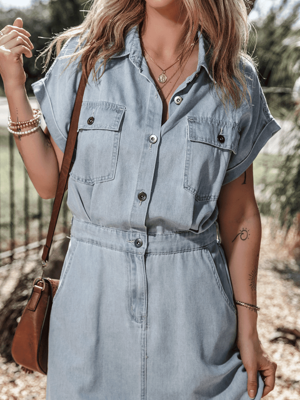 Vintage Beau Blue Denim Dress with Batwing Sleeves and Slit Back