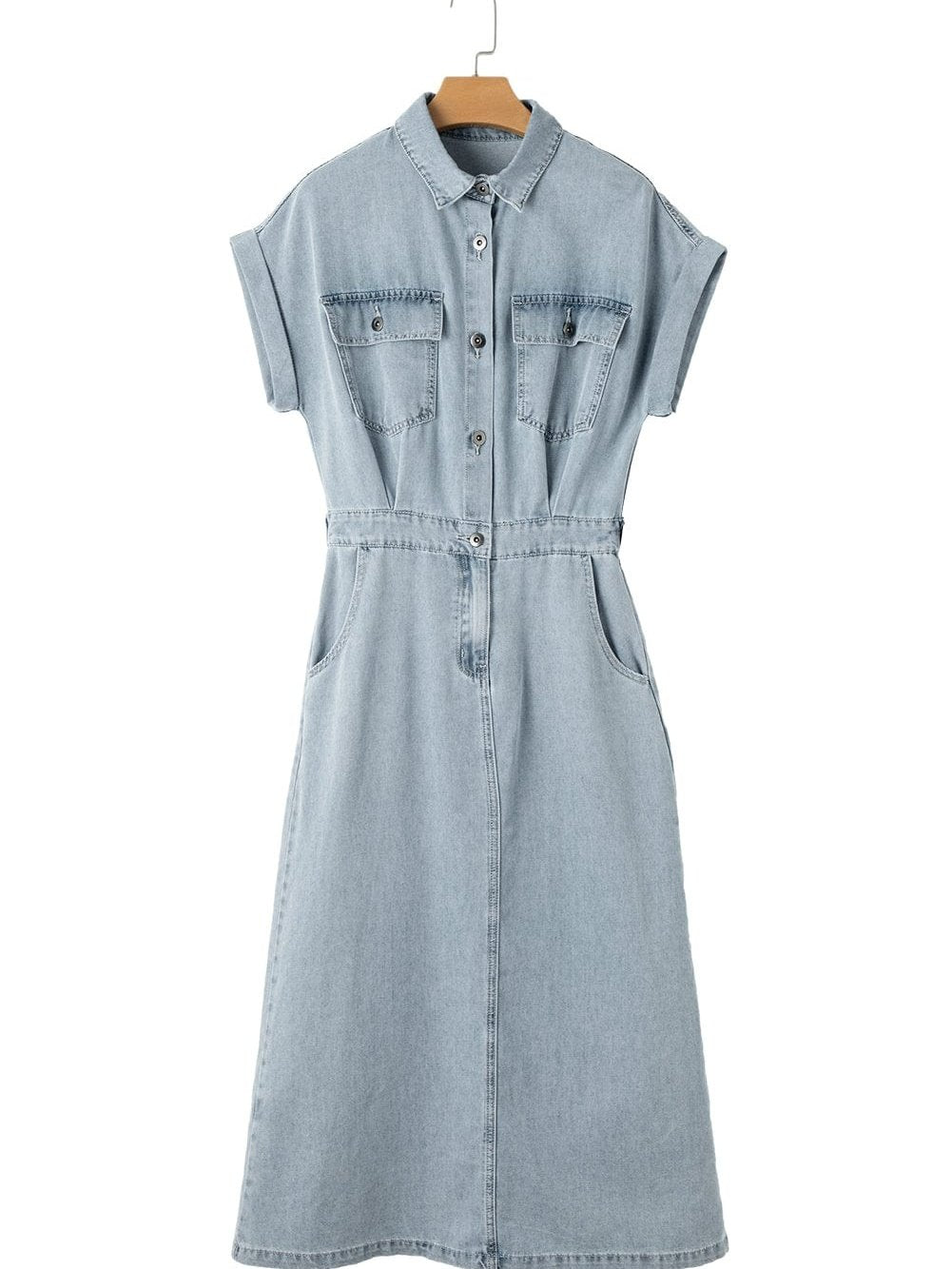 Vintage Beau Blue Denim Dress with Batwing Sleeves and Slit Back
