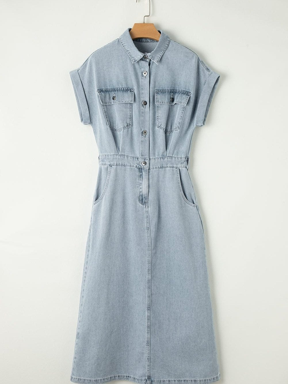 Vintage Beau Blue Denim Dress with Batwing Sleeves and Slit Back