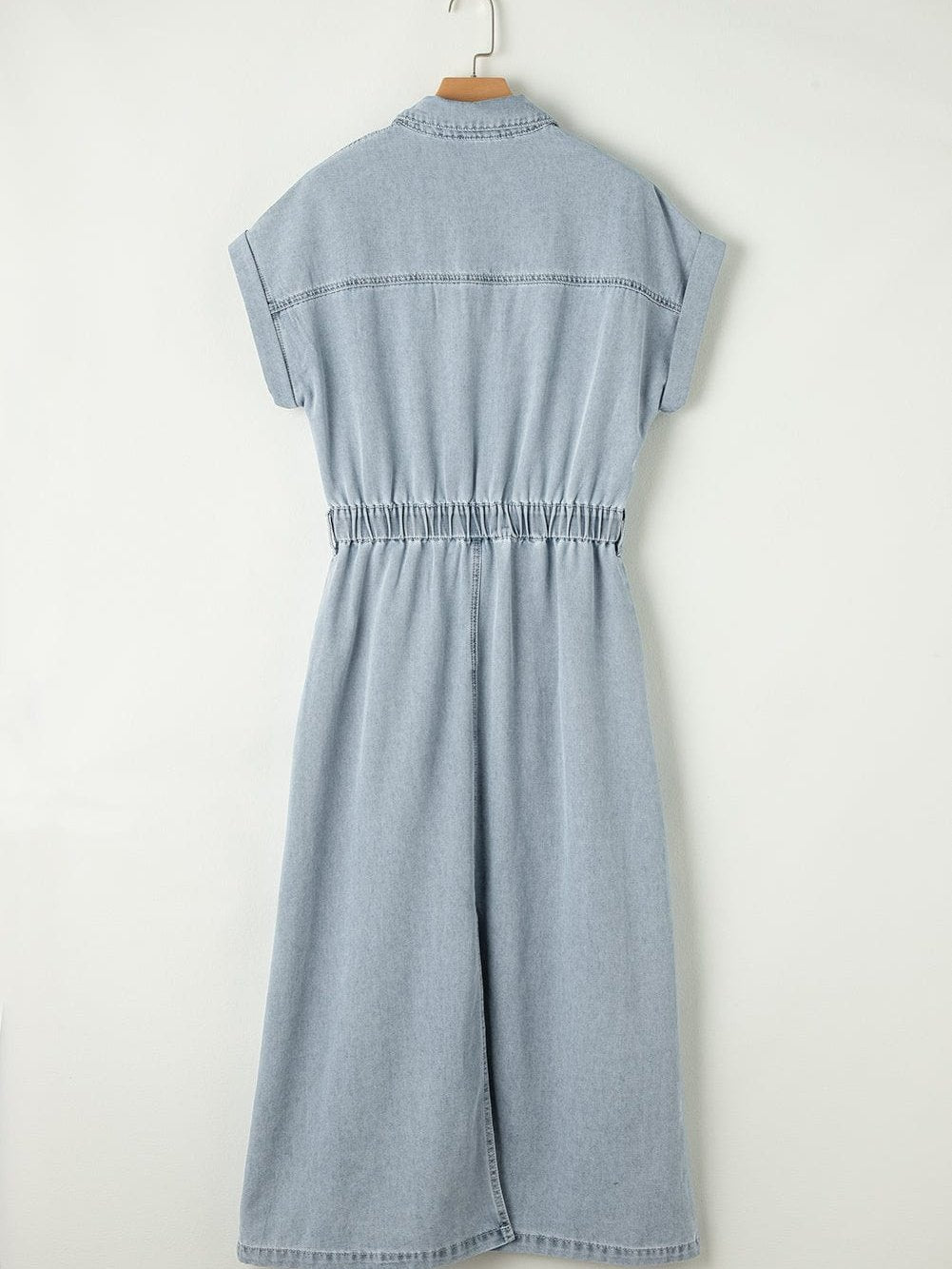 Vintage Beau Blue Denim Dress with Batwing Sleeves and Slit Back