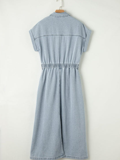 Vintage Beau Blue Denim Dress with Batwing Sleeves and Slit Back