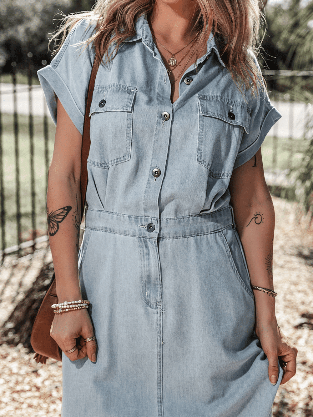 Vintage Beau Blue Denim Dress with Batwing Sleeves and Slit Back