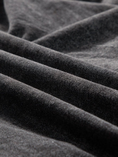 Vintage Black Denim Shirt Dress with Acid Wash Detail