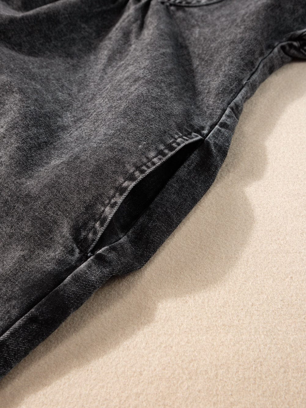 Vintage Black Denim Shirt Dress with Acid Wash Detail