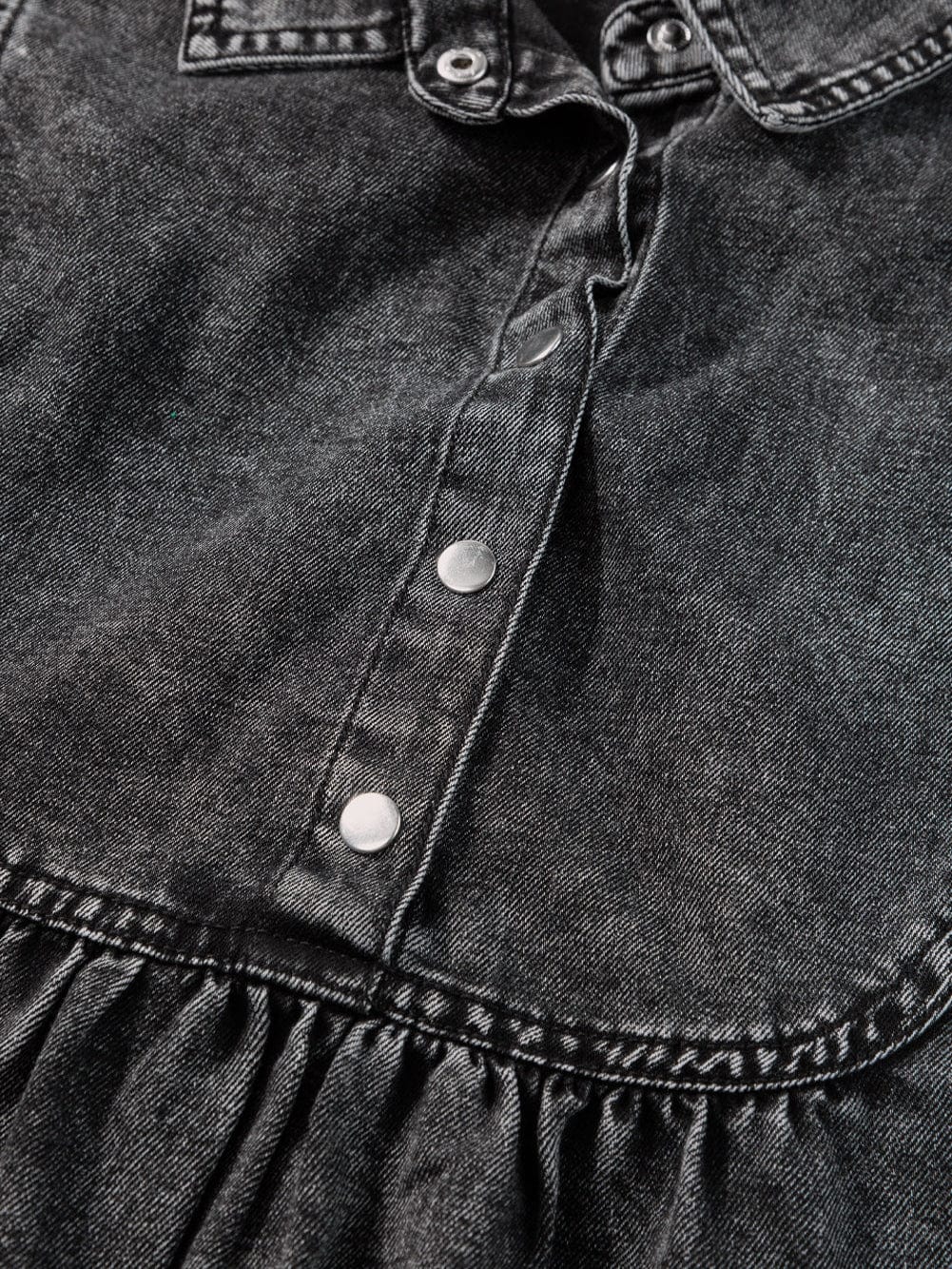 Vintage Black Denim Shirt Dress with Acid Wash Detail