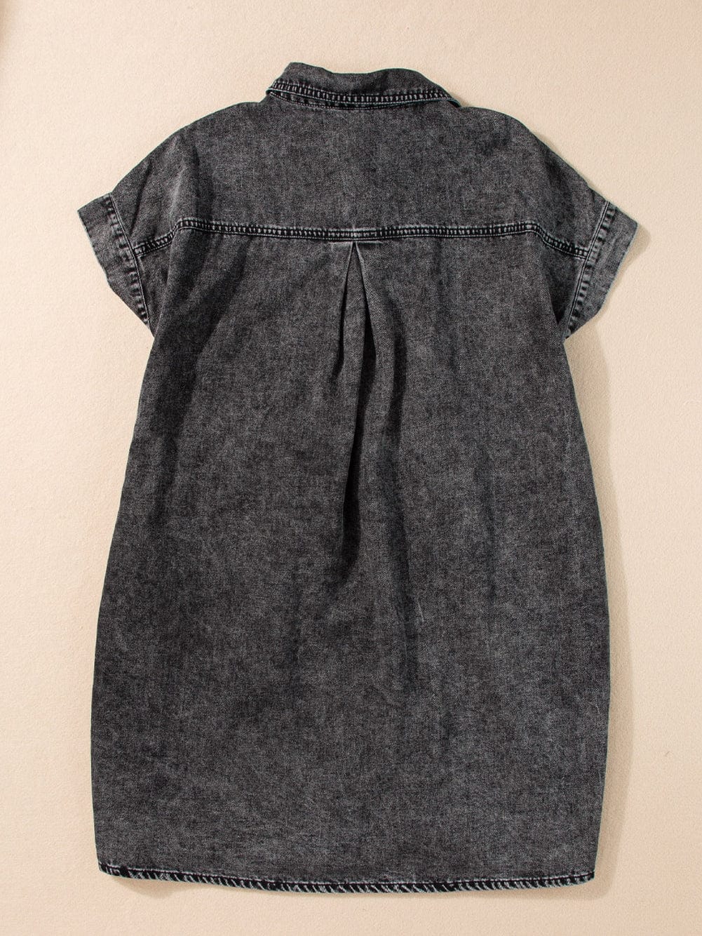 Vintage Black Denim Shirt Dress with Acid Wash Detail