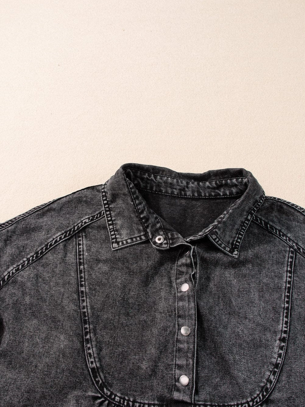 Vintage Black Denim Shirt Dress with Acid Wash Detail