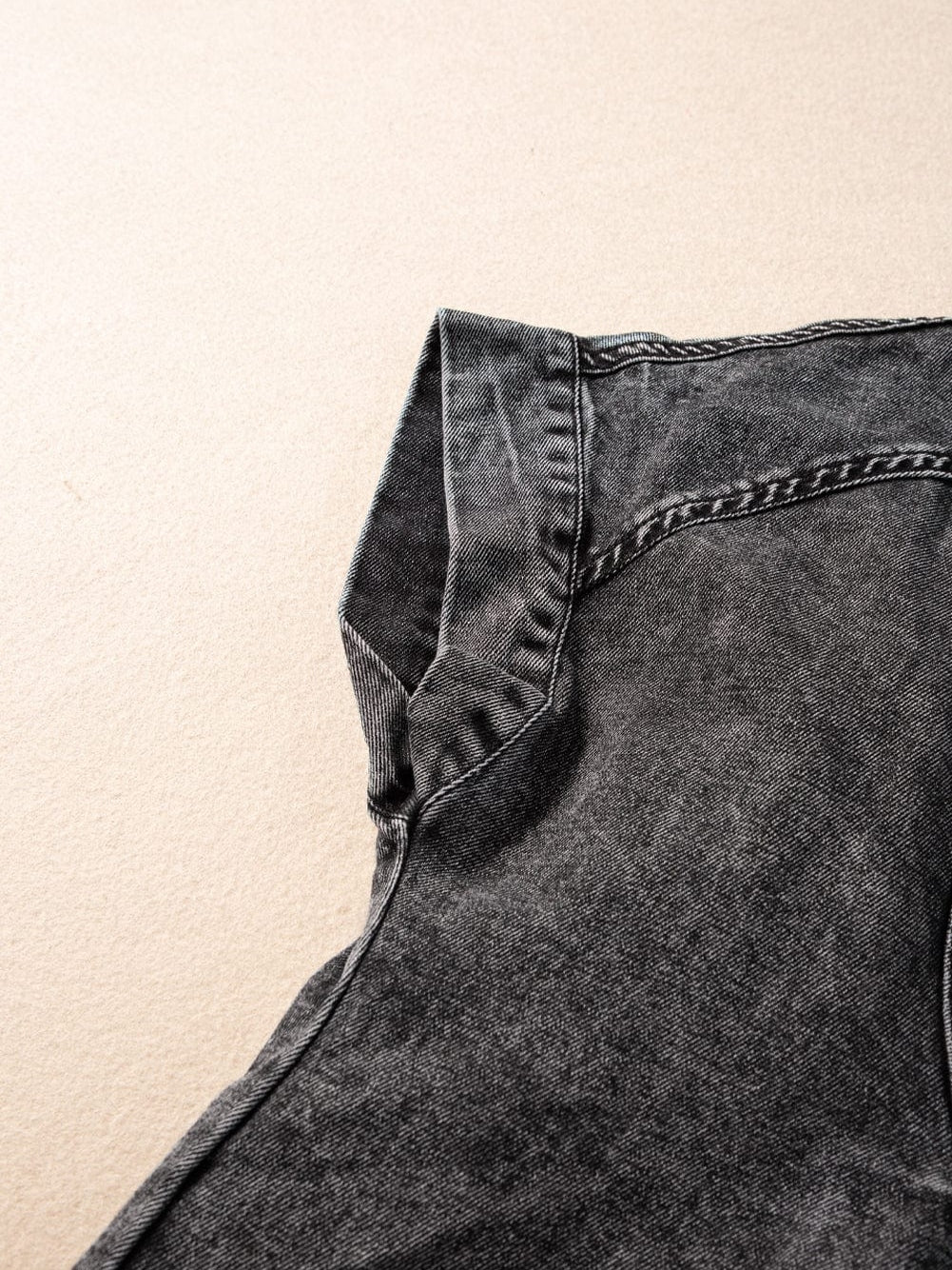 Vintage Black Denim Shirt Dress with Acid Wash Detail