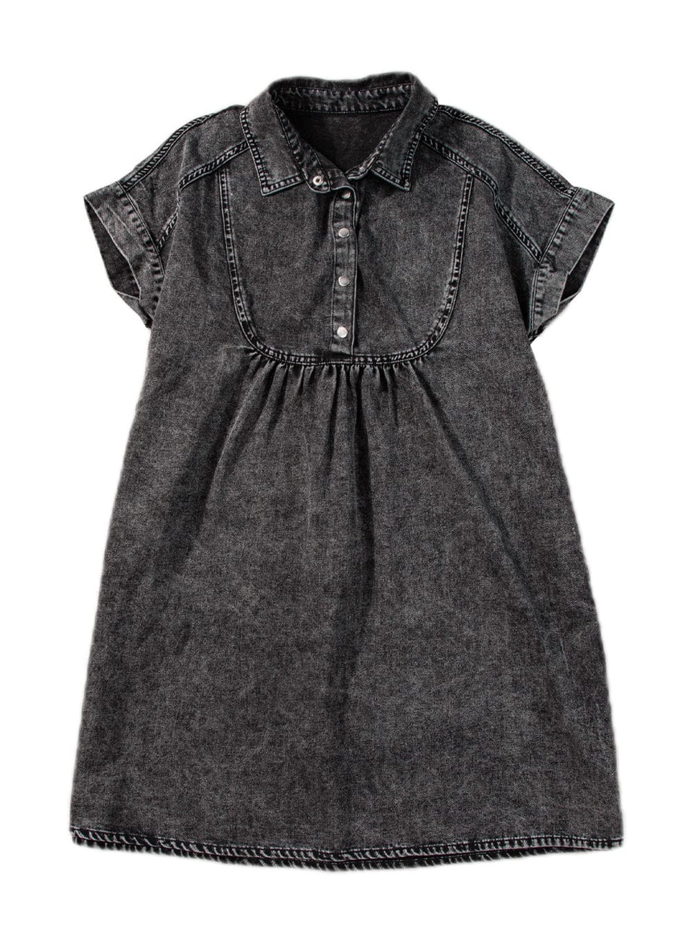 Vintage Black Denim Shirt Dress with Acid Wash Detail