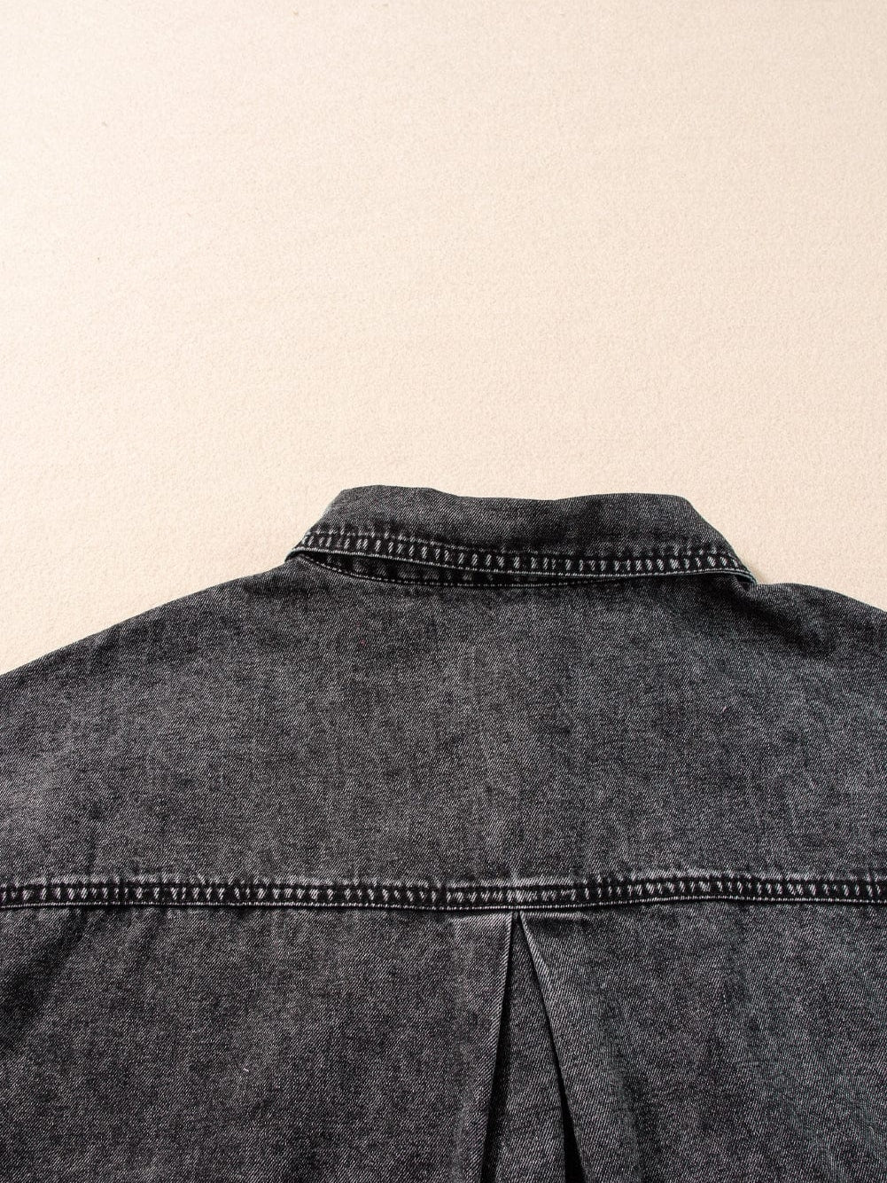 Vintage Black Denim Shirt Dress with Acid Wash Detail