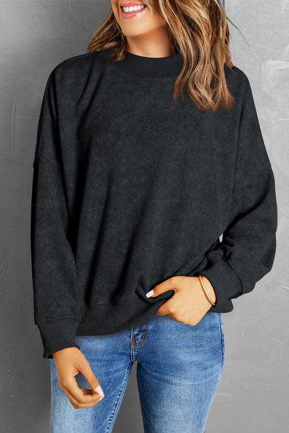 Vintage Blue Drop Shoulder Round Neck Pullover Sweatshirt