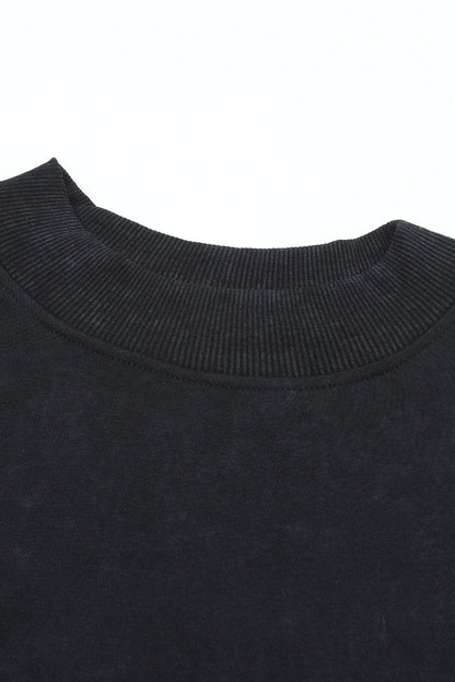 Vintage Blue Drop Shoulder Round Neck Pullover Sweatshirt