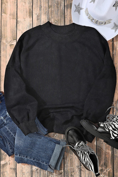Vintage Blue Drop Shoulder Round Neck Pullover Sweatshirt