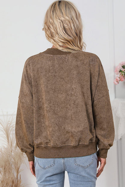 Vintage Brown Drop Shoulder Crew Neck Pullover Sweatshirt
