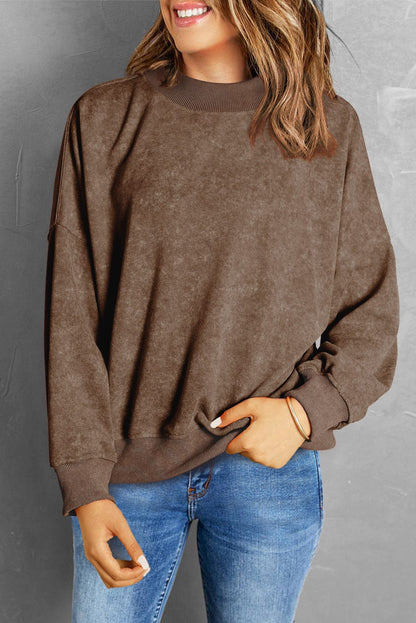 Vintage Brown Drop Shoulder Crew Neck Pullover Sweatshirt