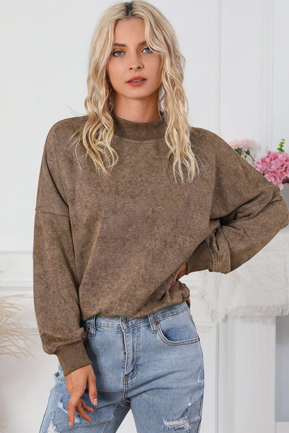 Vintage Brown Drop Shoulder Crew Neck Pullover Sweatshirt