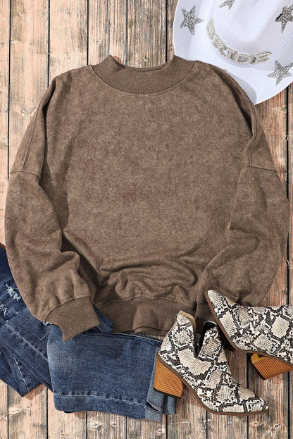 Vintage Brown Drop Shoulder Crew Neck Pullover Sweatshirt