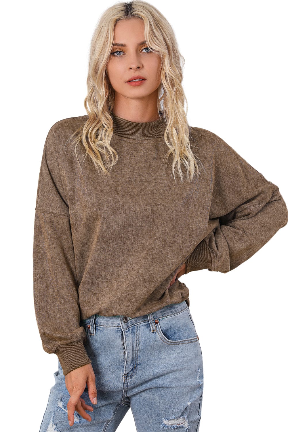 Vintage Brown Drop Shoulder Crew Neck Pullover Sweatshirt