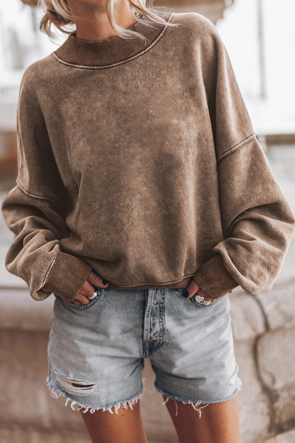 Vintage Brown Drop Shoulder Crew Neck Pullover Sweatshirt