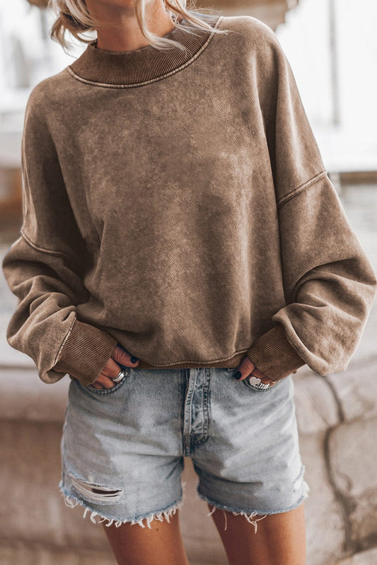 Vintage Brown Drop Shoulder Crew Neck Pullover Sweatshirt