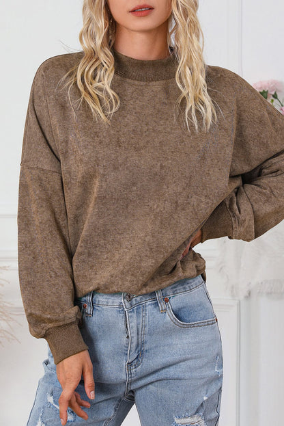 Vintage Brown Drop Shoulder Crew Neck Pullover Sweatshirt