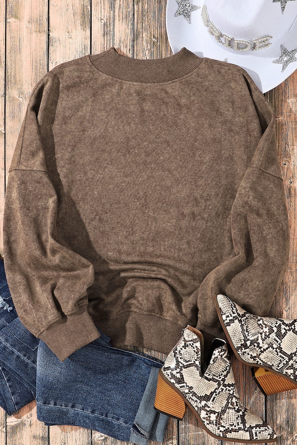 Vintage Brown Drop Shoulder Crew Neck Pullover Sweatshirt