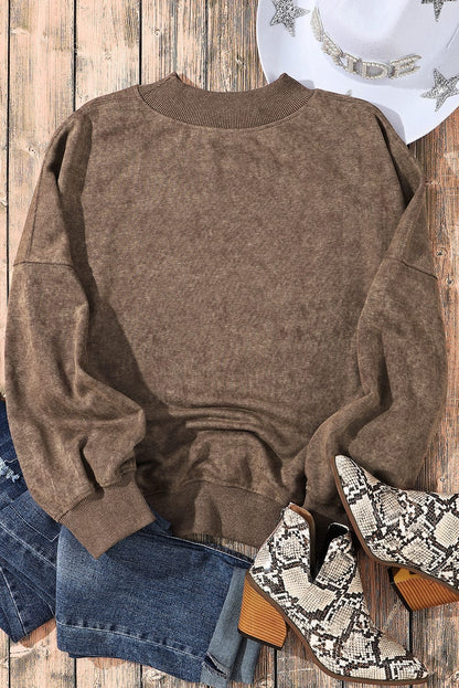 Vintage Brown Drop Shoulder Crew Neck Pullover Sweatshirt