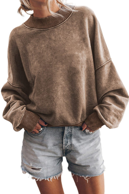 Vintage Brown Drop Shoulder Crew Neck Pullover Sweatshirt