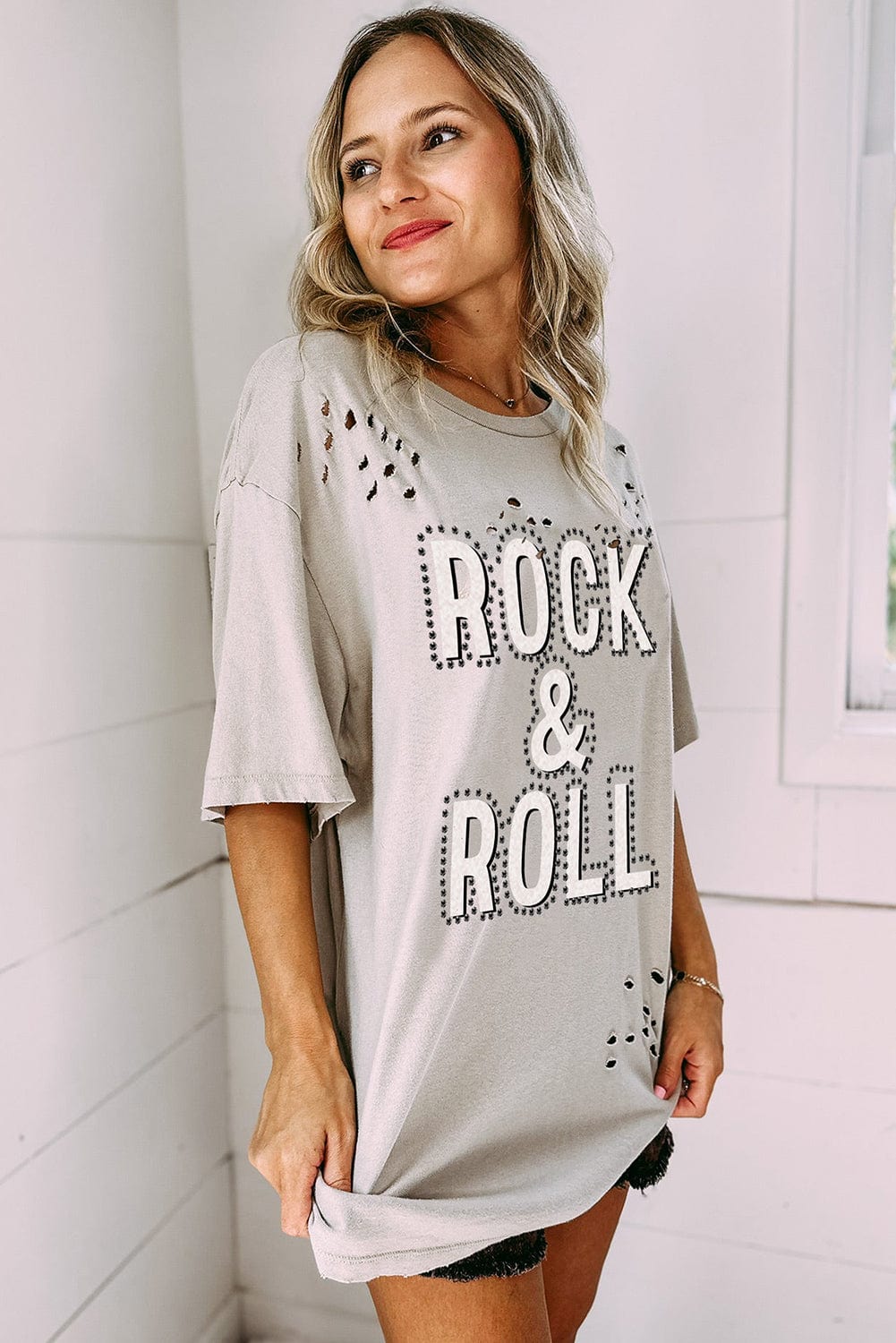 Vintage Gray Rock N' Roll Distressed Graphic Tee