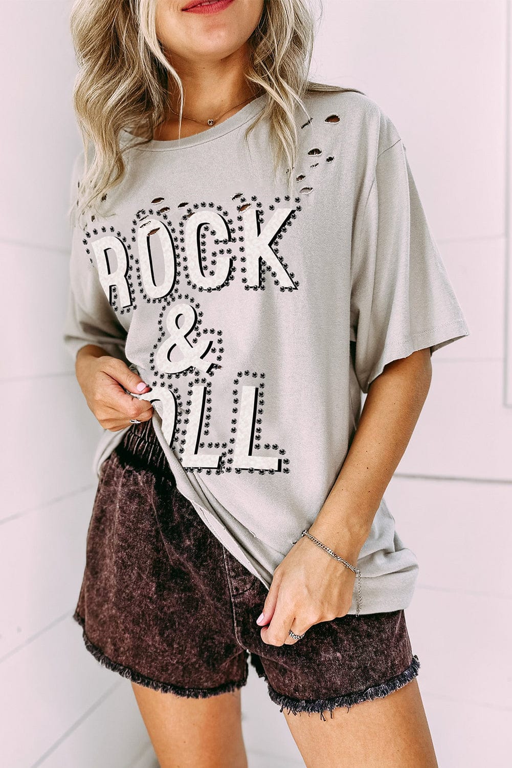 Vintage Gray Rock N' Roll Distressed Graphic Tee