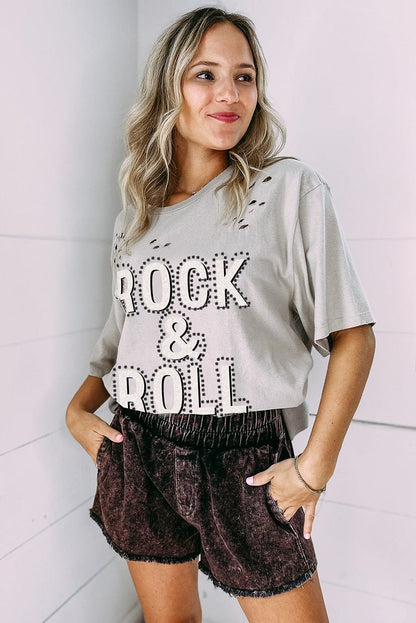 Vintage Gray Rock N' Roll Distressed Graphic Tee