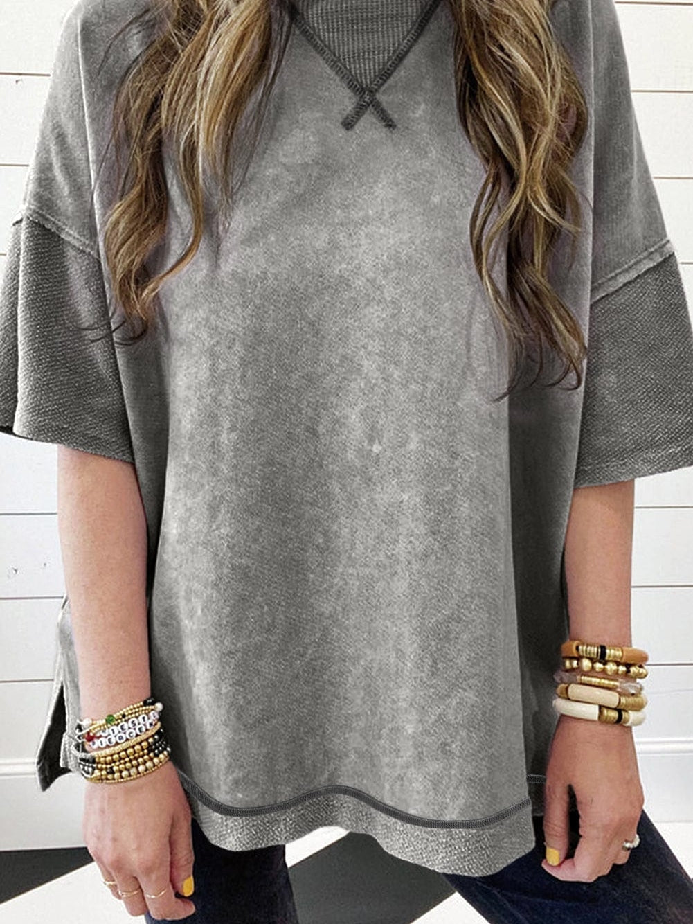 Vintage Mineral Washed Oversized Tee with Exposed Seam Detail