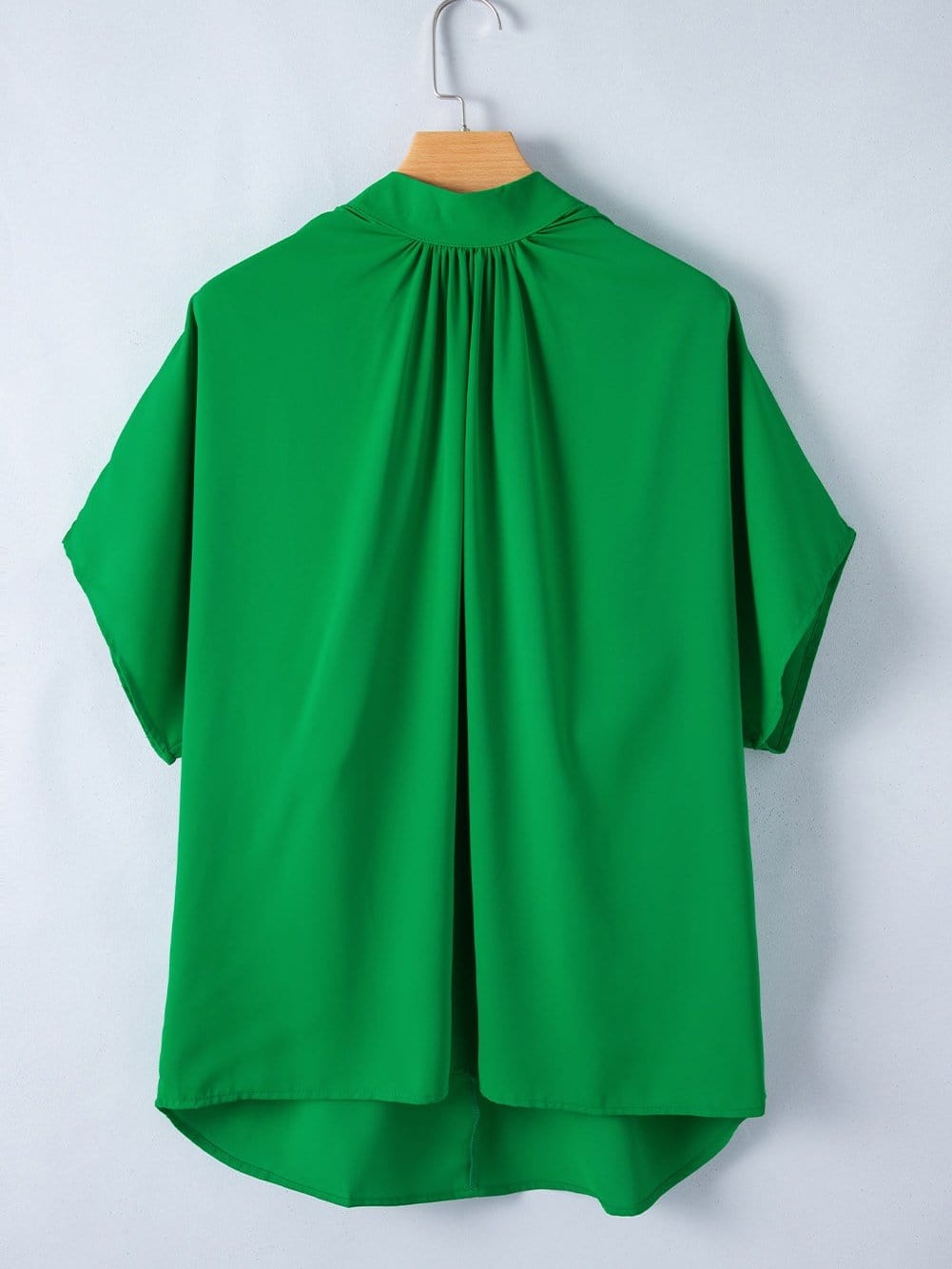 Vivid Lime Split Batwing Sleeve Top with High Neck