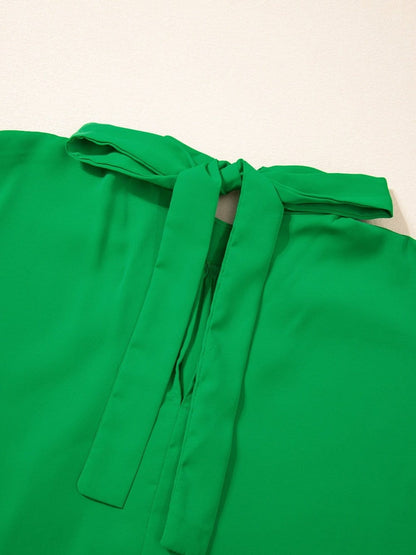 Vivid Lime Split Batwing Sleeve Top with High Neck