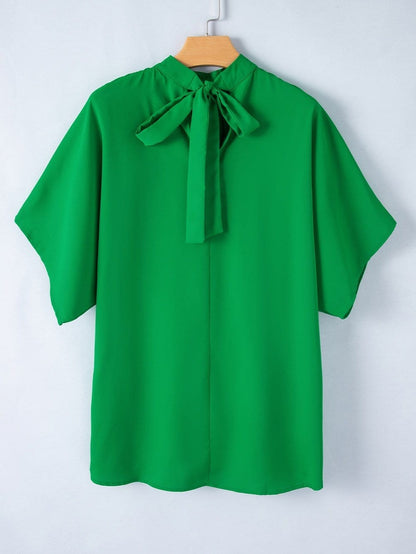 Vivid Lime Split Batwing Sleeve Top with High Neck