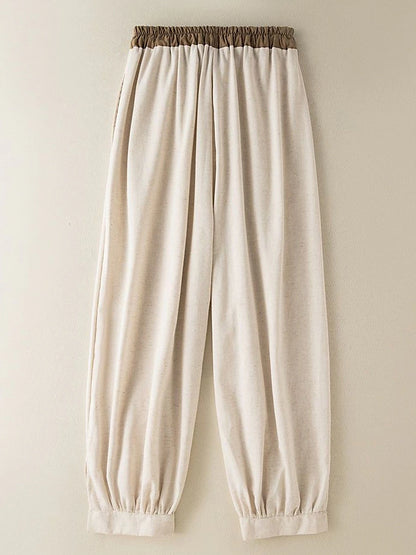 Women's Pants Trousers Linen Cotton Blend Plain White Apricot Vacation High Waist Ankle-Length Outdoor Street Fall Winter
