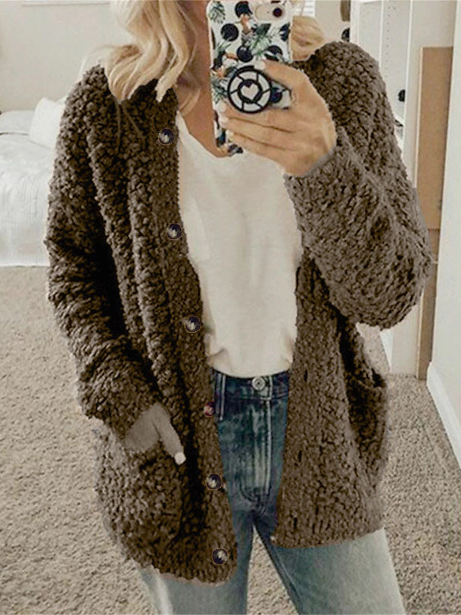 Women's Cardigan Sweater Cowl Ribbed Knit Polyester Pocket Fall Winter Home Daily Holiday Stylish Casual Soft Long Sleeve Solid Color Maillard Black White Pink S M L