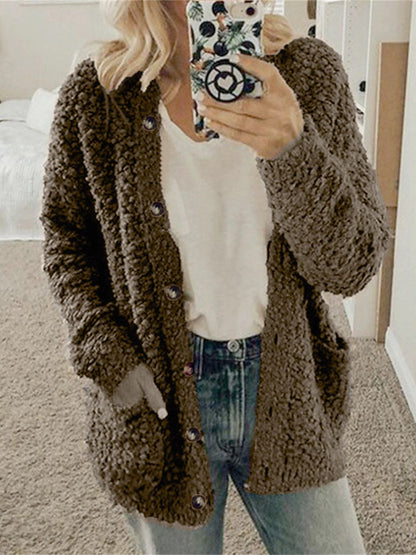 Women's Cardigan Sweater Cowl Ribbed Knit Polyester Pocket Fall Winter Home Daily Holiday Stylish Casual Soft Long Sleeve Solid Color Maillard Black White Pink S M L