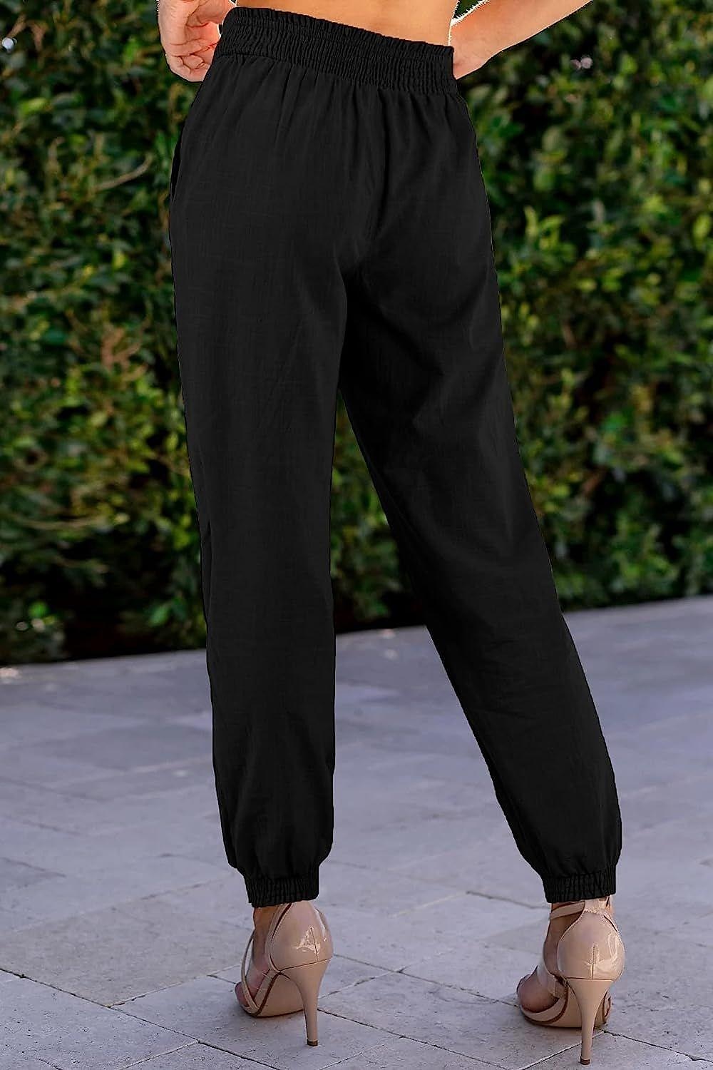 Women's Joggers Faux Linen Plain Black Khaki Fashion High Waist Full Length Street Daily