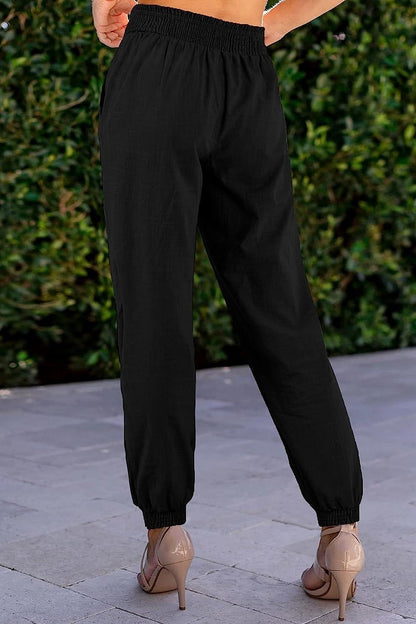 Women's Joggers Faux Linen Plain Black Khaki Fashion High Waist Full Length Street Daily