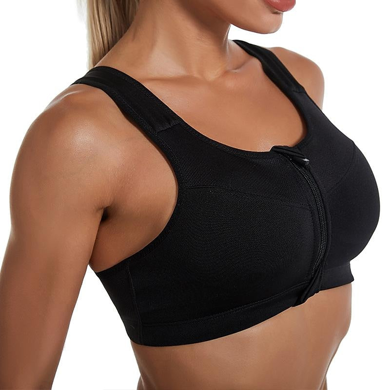 Women's High Support Sports Bra Running Bra Zip Front Back Clasp Bra Top Padded Yoga Fitness Gym Workout Adjustable Breathable Quick Dry Black Blue Purple Solid Colored