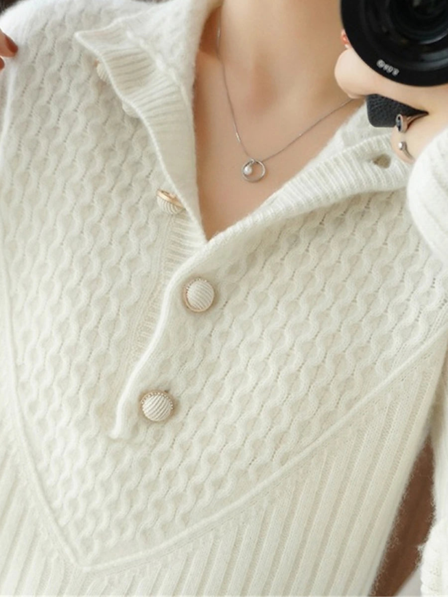 Women's Cardigan Stand Collar Ribbed Knit Polyester Button Knitted Fall Winter Regular Outdoor Daily Going out Stylish Casual Soft Long Sleeve Solid Color White Khaki S M L