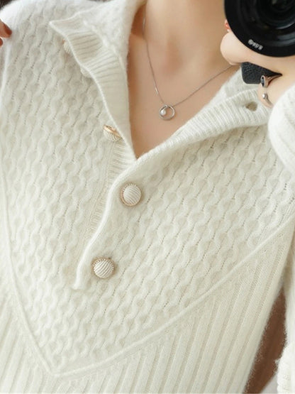 Women's Cardigan Stand Collar Ribbed Knit Polyester Button Knitted Fall Winter Regular Outdoor Daily Going out Stylish Casual Soft Long Sleeve Solid Color White Khaki S M L
