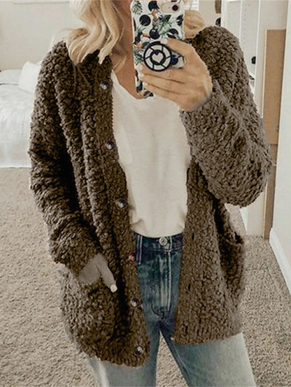 Women's Cardigan Sweater Cowl Ribbed Knit Polyester Pocket Fall Winter Home Daily Holiday Stylish Casual Soft Long Sleeve Solid Color Maillard Black White Pink S M L