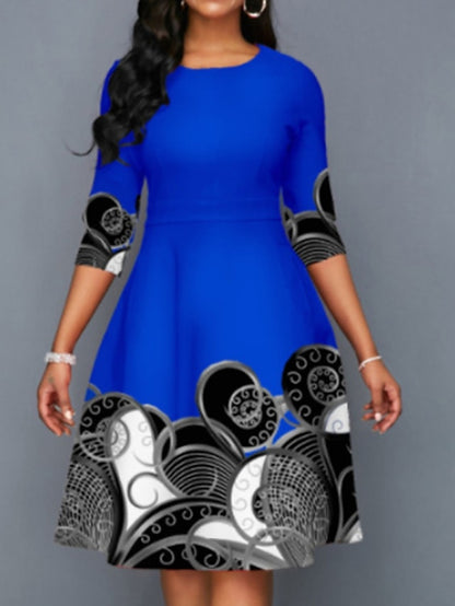 Women's Dress - Casual Dress Church Dress Midi Dress Black Yellow Pink Long Sleeve Print Print Winter Autumn Crew Neck Stylish Winter Dress Fall Dress 2023 S M L XL XXL 3XL 4XL 5XL