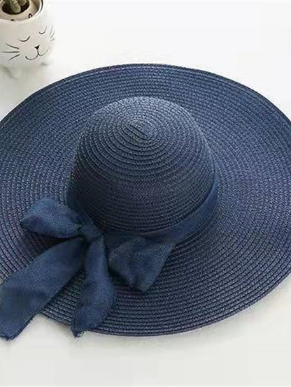 Ladies Summer Ribbon Hats Elegant Straw Hats For Women Beach Seaside Vacation Foldable Sun Hat Sun Floppy Visor - LuckyFash™