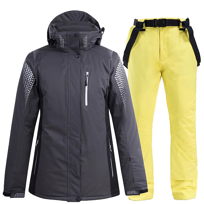 Men's Women's Ski Jacket with Bib Pants Outdoor Winter Thermal Warm Waterproof Windproof Breathable Hooded Clothing Suit for Snowboarding Ski Mountain / Cotton